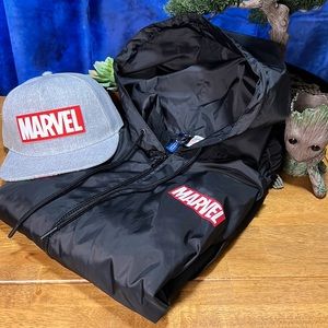 Divided H&M Marvel size XS jacket windbreaker with Marvel SnapBack Hat